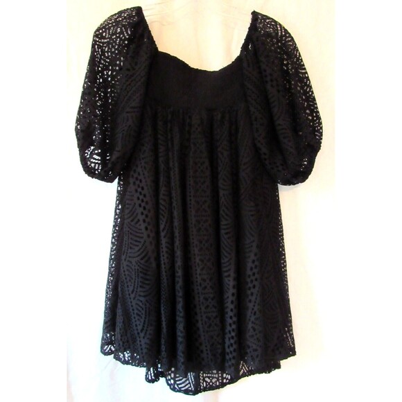 Free People Black Eyelet Overlay Babydoll Short Dress Size XS NWT - Picture 2 of 7